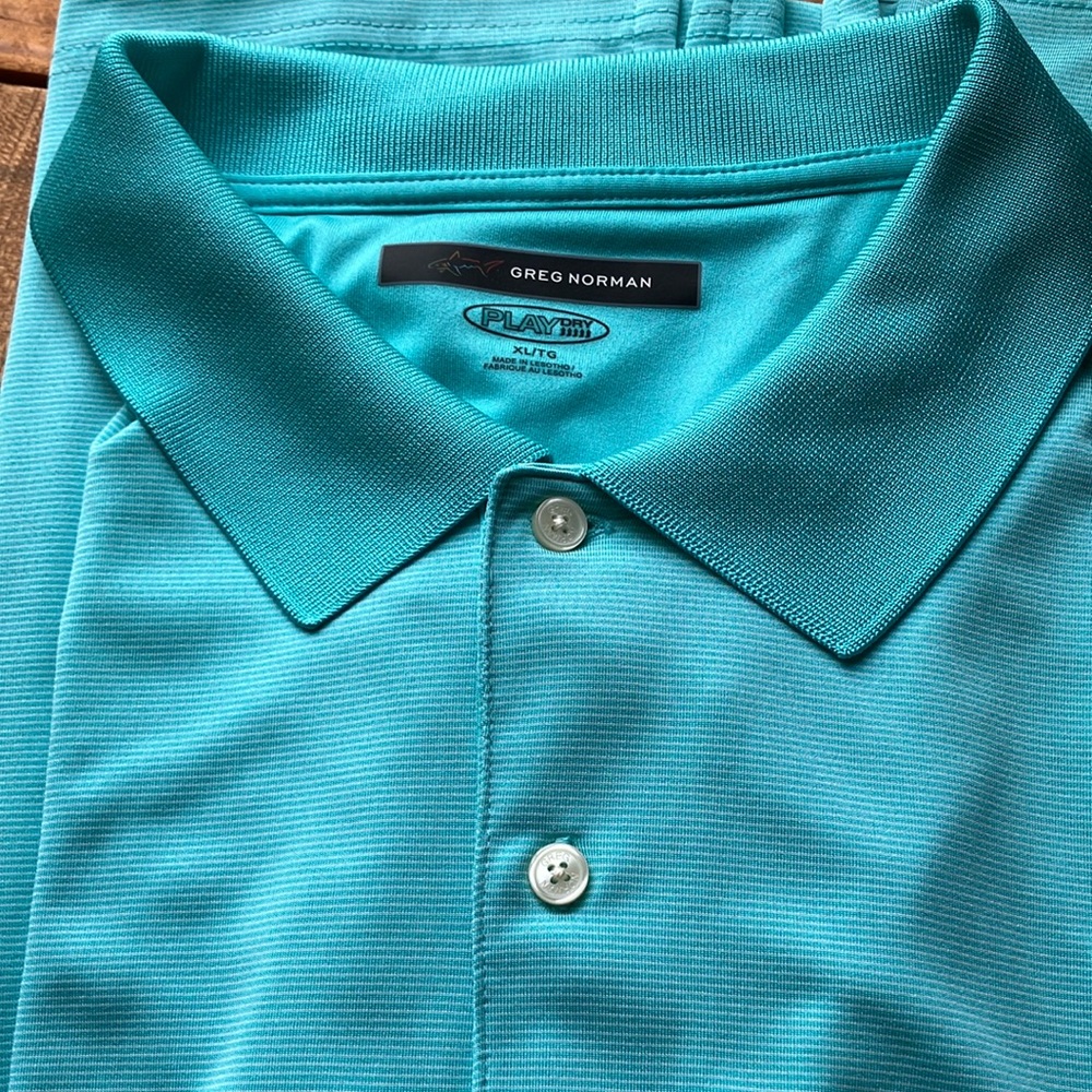 Men's Teal Polo Shirt XL Greg Norman Play Dry Golf NWOT Shark
